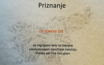 Priznanje na natečaju Vsaka vas ima svoj glas 2019